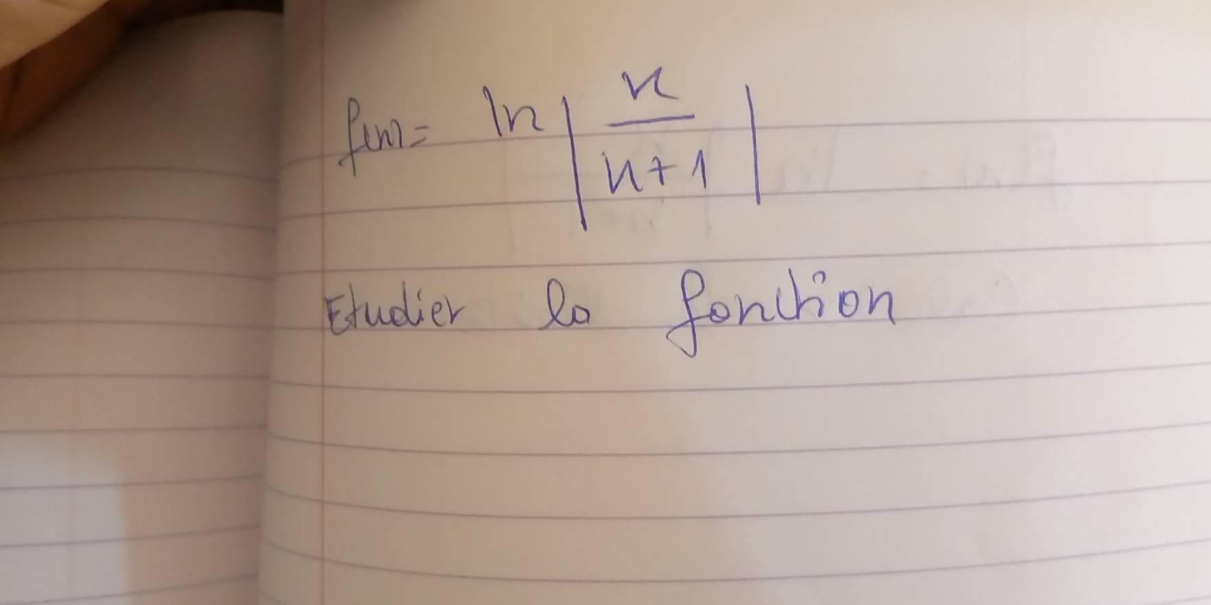 f(x)=ln | x/x+1 |
ttudier 2o fencion