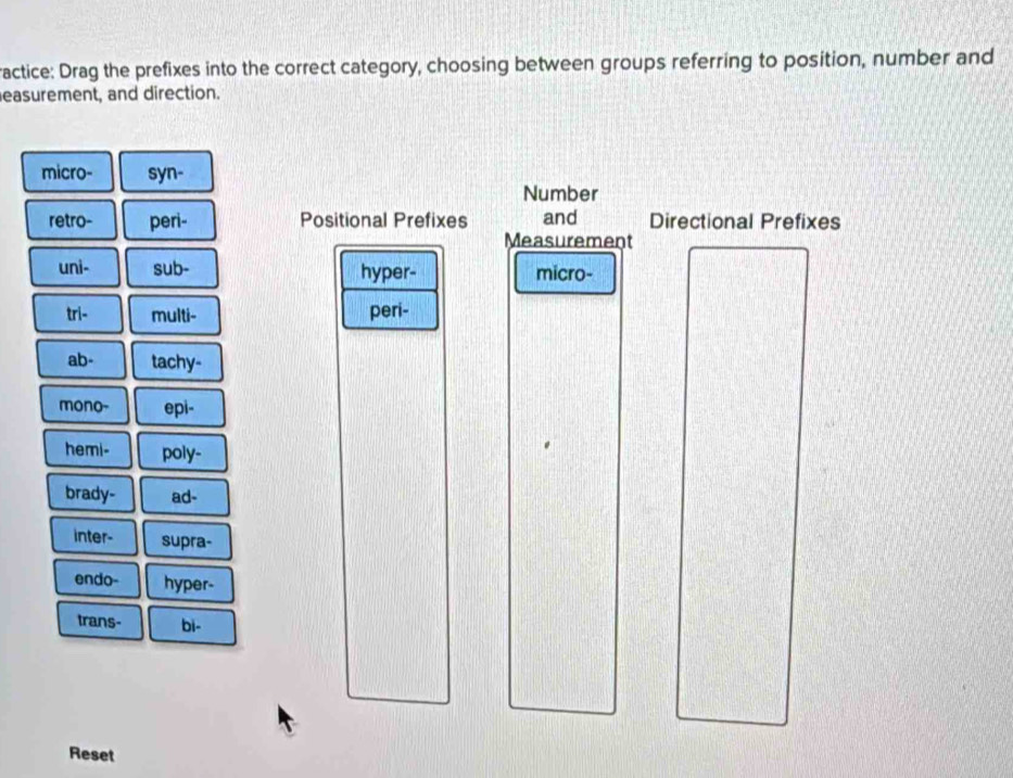 Solved: ractice: Drag the prefixes into the correct category, choosing ...