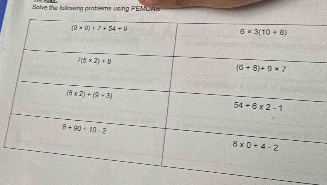 Solve the following problems using PEMDAS