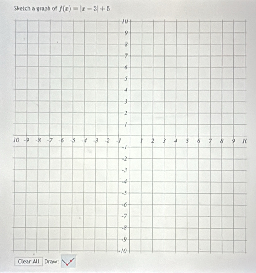 Sketch a graph of f(x)=|x-3|+5
11 
Clear All Draw: