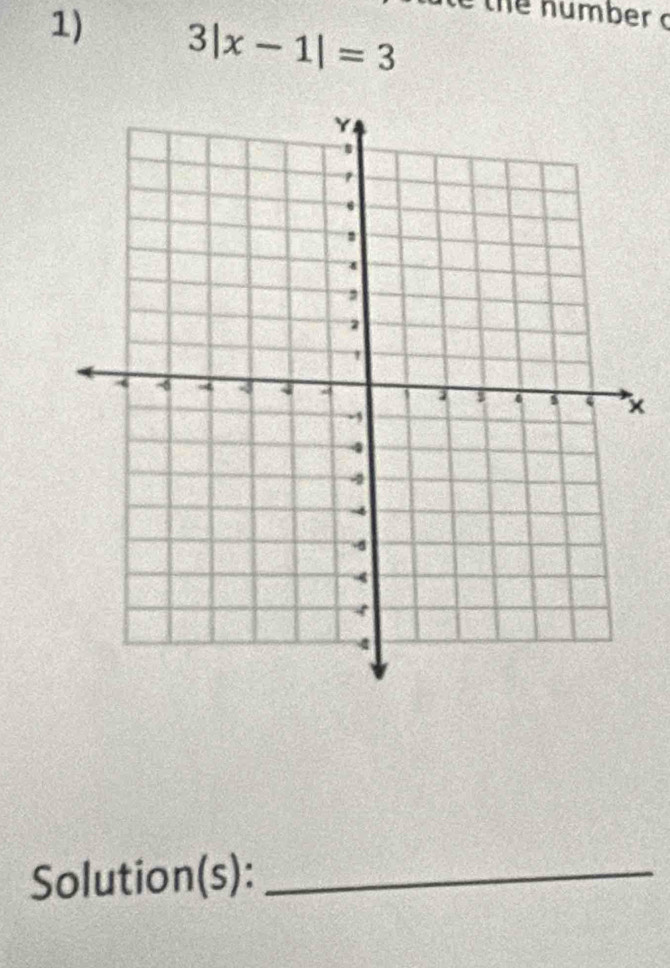 the number 
1) 3|x-1|=3
x
Solution(s):_