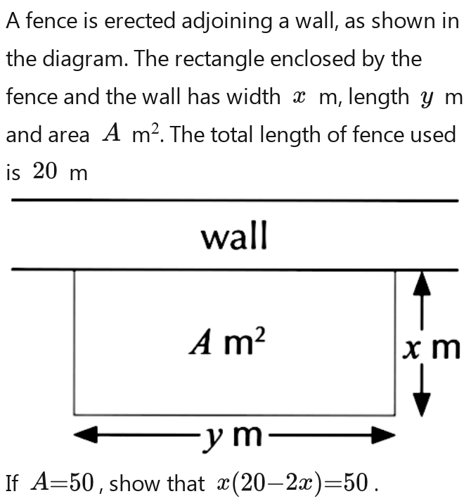 Solved: A fence is erected adjoining a wall, as shown in the diagram ...
