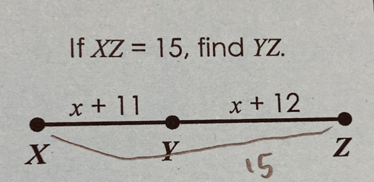 If XZ=15 , find YZ.