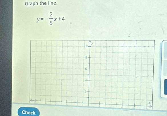 Graph the line.
y=- 2/5 x+4
Check