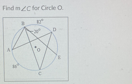 Find m∠ C for Circle O.