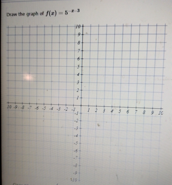 Draw the graph of f(x)=5^(-x-3)
1 
% 10