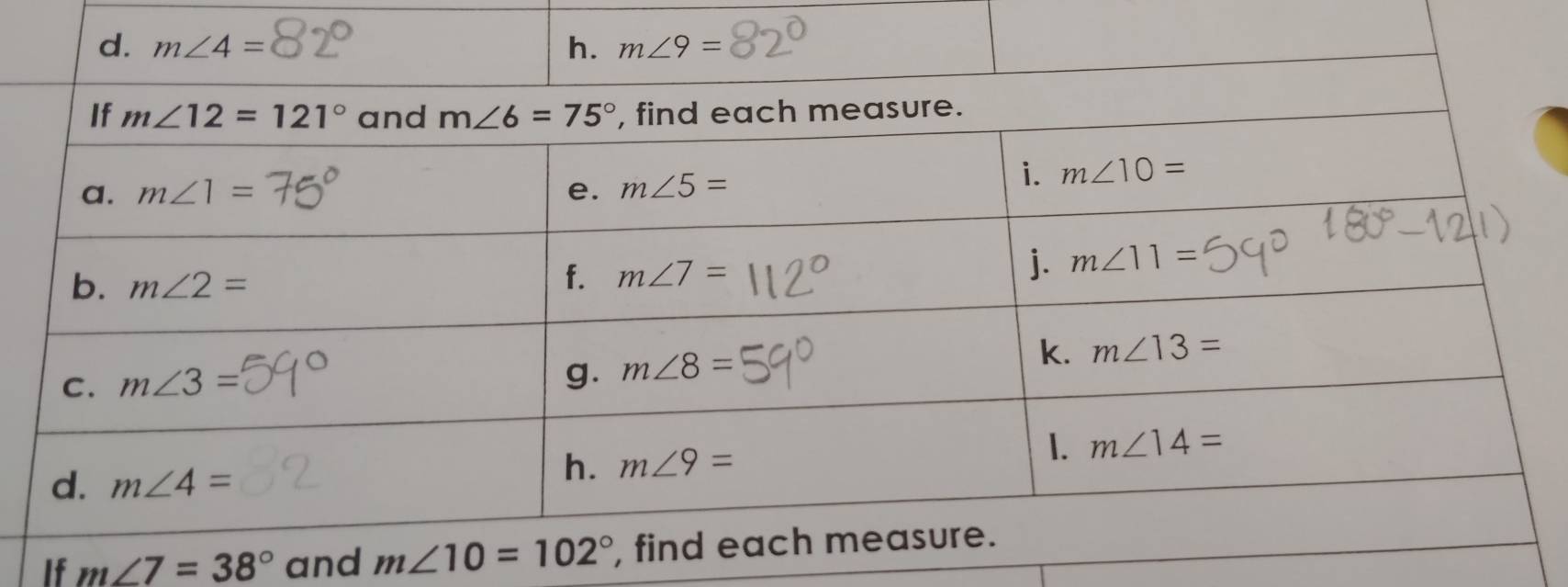 If m∠ 7=38° and