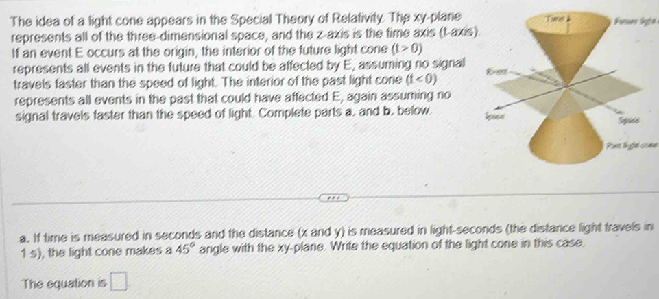 Solved: The idea of a light cone appears in the Special Theory of ...