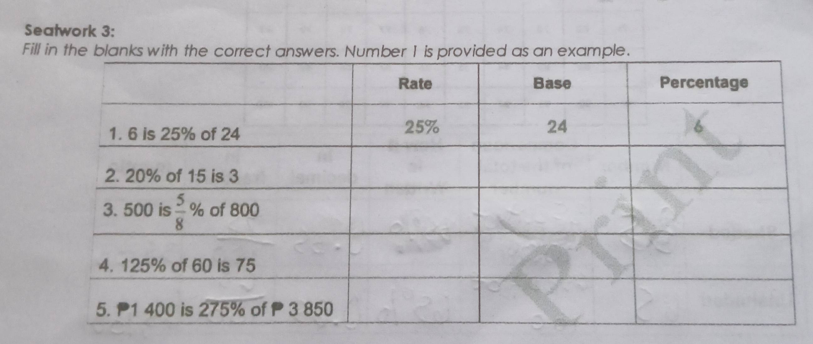 Seatwork 3:
Fill in the blanks with the correcample.