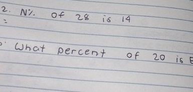 NY. of 28 is 14
What percent of 20 is E