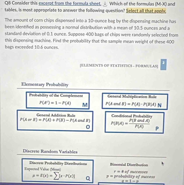 Solved: Consider this excerpt from the formula sheet. Which of the ...