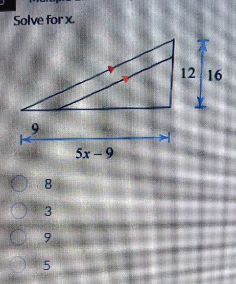 Solve for x.
8
3
9
5