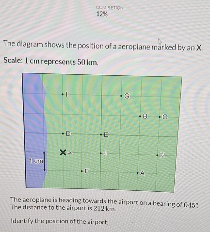 Solved: COMPLETION 12% The diagram shows the position of a aeroplane ...