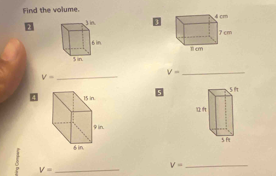 Find the volume. 
3 
2 
_ V=
V= _ 
5 
4 
5 V= _ 
_ V=