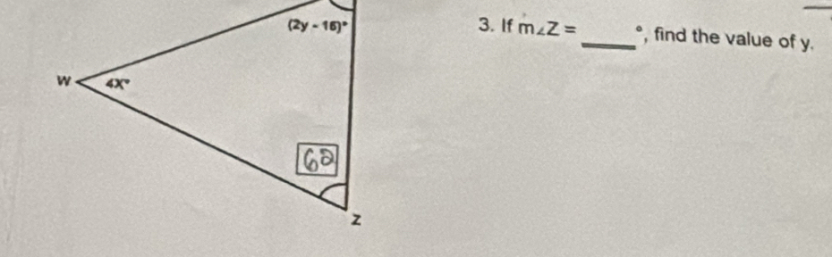 If m∠ Z= _ °, find the value of y.