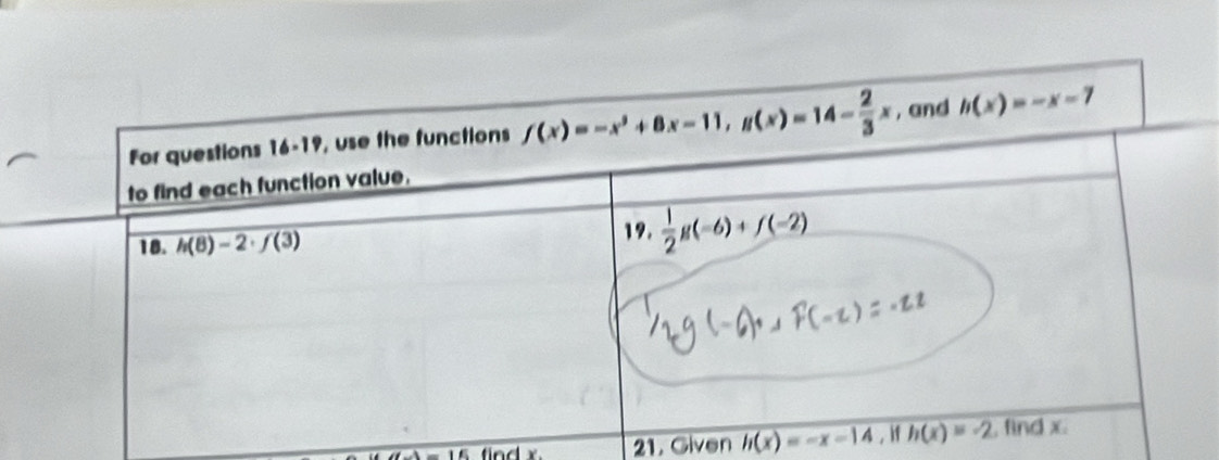 -16 find r 21. Given h(x)=-x-14