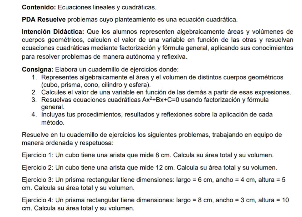 Resuelto:Contenido: Ecuaciones lineales y cuadráticas. PDA Resuelve ...