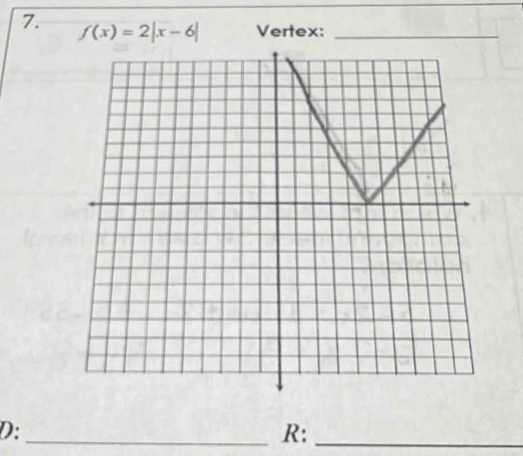 f(x)=2|x-6| Vertex:_ 
D:_ 
R:_