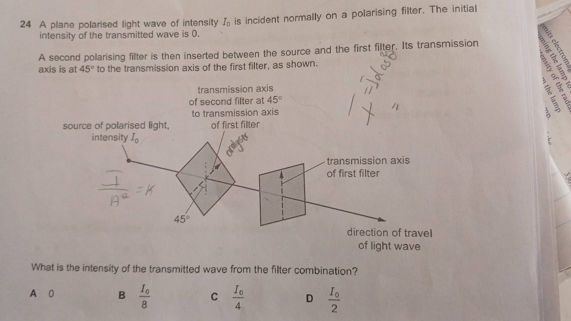 Solved: A plane polarised light wave of intensity I is incident ...