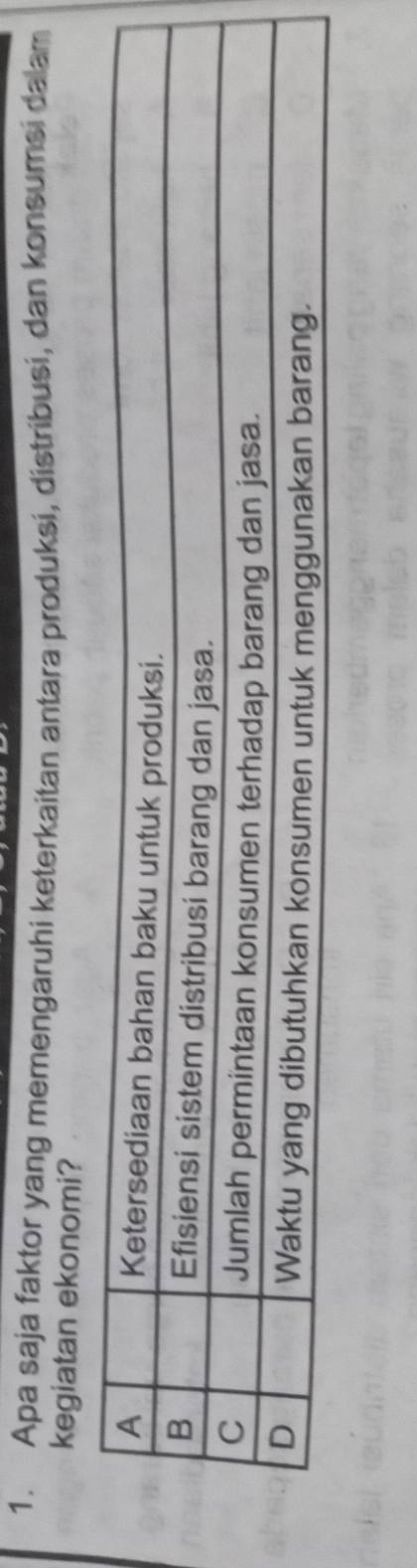 Apa saja faktor yang memengaruhi keterkaitan antara produksi, distribusi, dan konsumsi dalam 
kegiatan ekonomi?