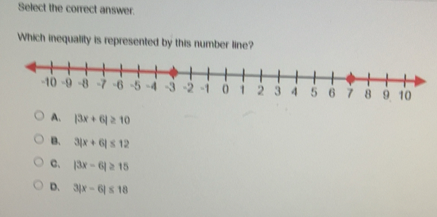 Solved: Select the correct answer. Which inequality is represented by ...