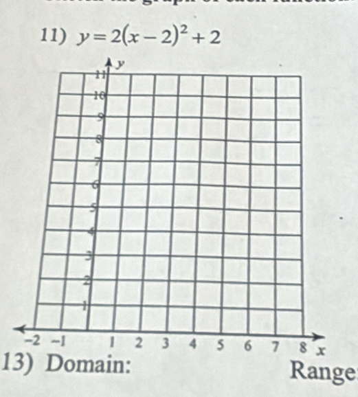 y=2(x-2)^2+2
13) Domain:Range