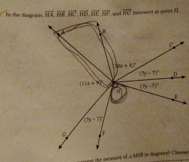 In the diagram, vector HG intersect at point H.
the measure of