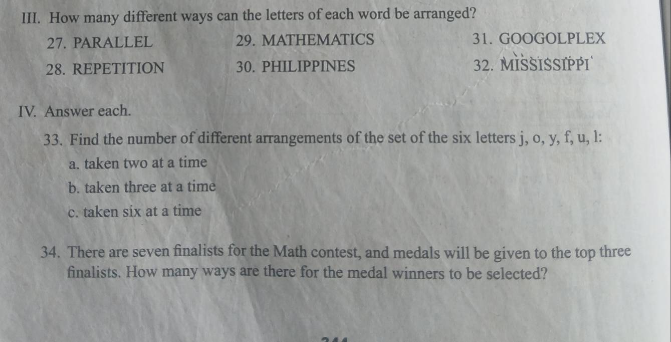 Solved: How many different ways can the letters of each word be ...