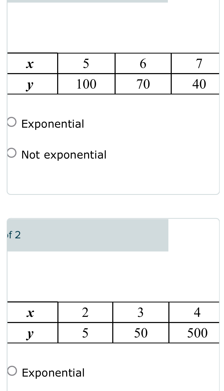 Exponential
Not exponential
If 2
Exponential