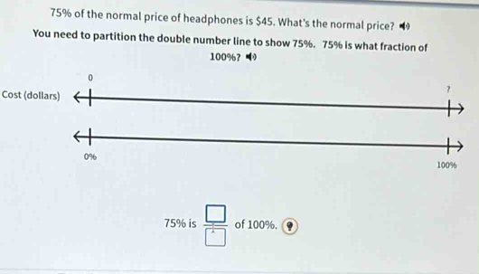 Solved: 75% of the normal price of headphones is $45. What's the normal ...