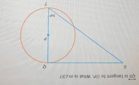 is tangent to odot P. What is m∠ S ?