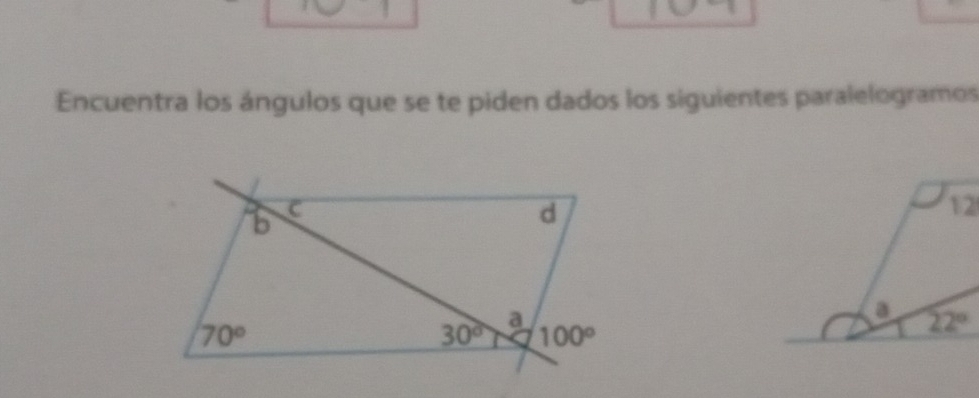 Encuentra los ángulos que se te piden dados los siguientes paralelogramos