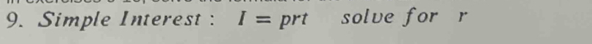 Simple Interest : I= prt solve for r