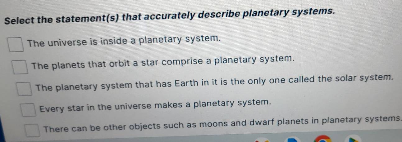 Solved: Select the statement(s) that accurately describe planetary ...