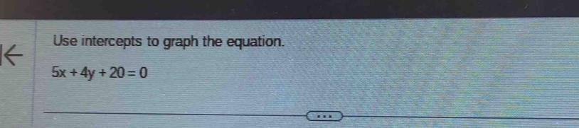 Use intercepts to graph the equation.
5x+4y+20=0