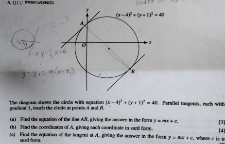 Solved: Q11/ 9709/11/CVN/23 The diagram shows the circle with equation ...