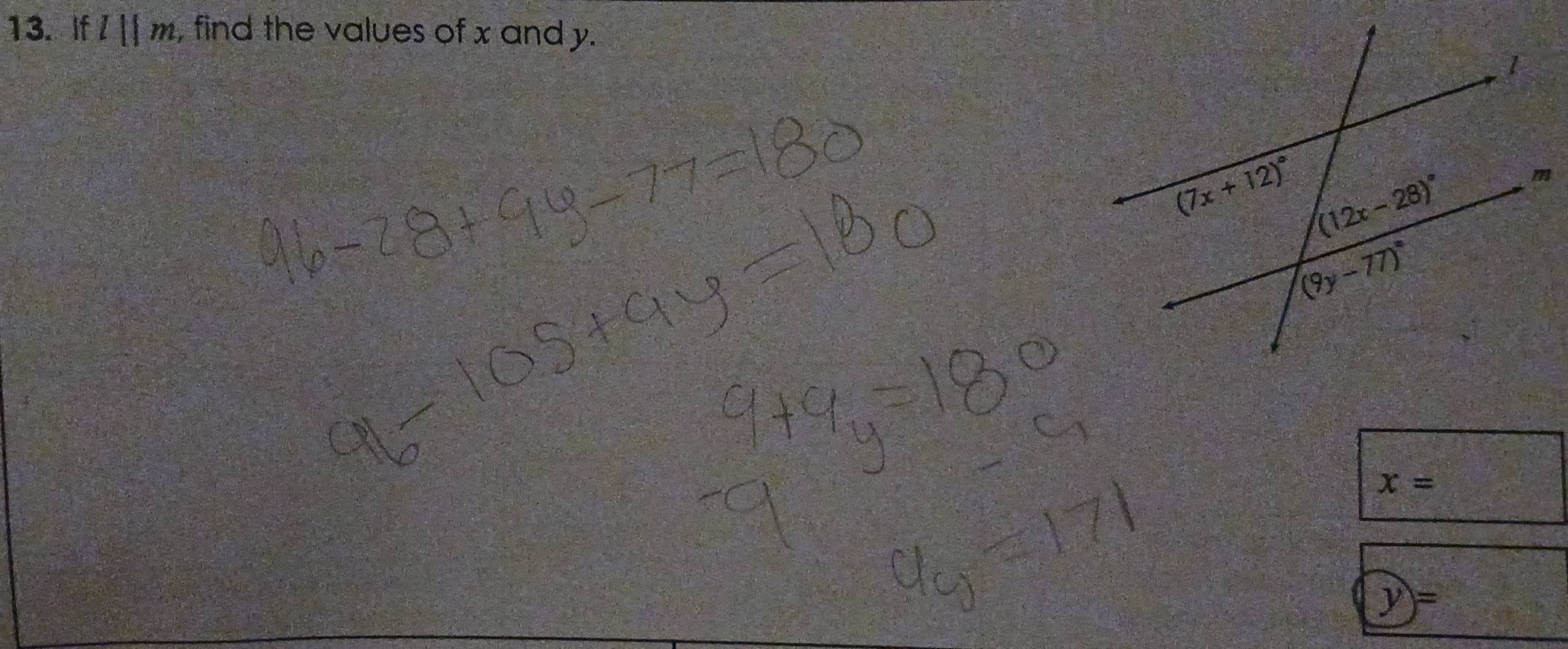 If l||m , find the values of x and y.
x=
y)=