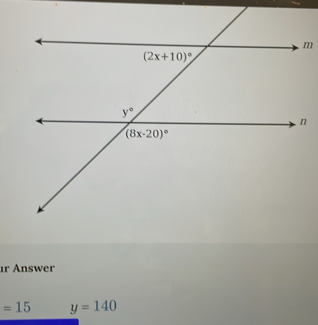 ır Answer
=15
y=140