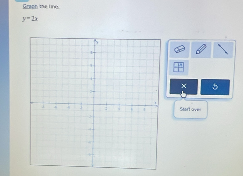 Graph the line.
y=2x
× 
Start over