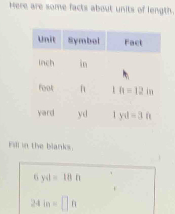 Here are some facts about units of length.
Fill in the blanks.