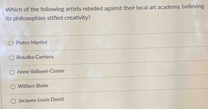 Solved: Which of the following artists rebelled against their local art ...