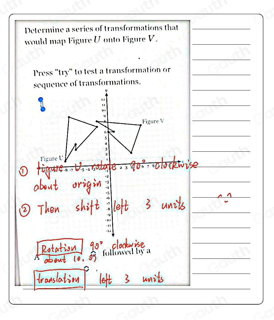 Solved: Determine a series of transformations that would map Figure U ...