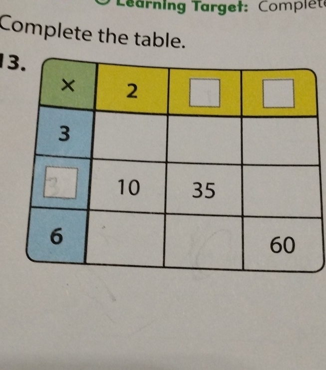 Learning T arget: Complet 
Complete the table. 
13