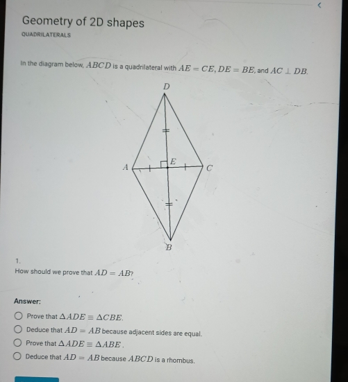 Solved: Geometry of 2D shapes QUADRILATERALS In the diagram below, ABCD ...