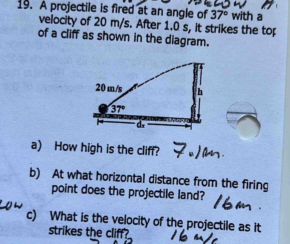 Solved: A projectile is fired at an angle of 37° with a velocity of 20 ...