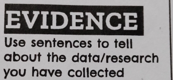 evidencE 
Use sentences to tell 
about the data/research 
you have collected