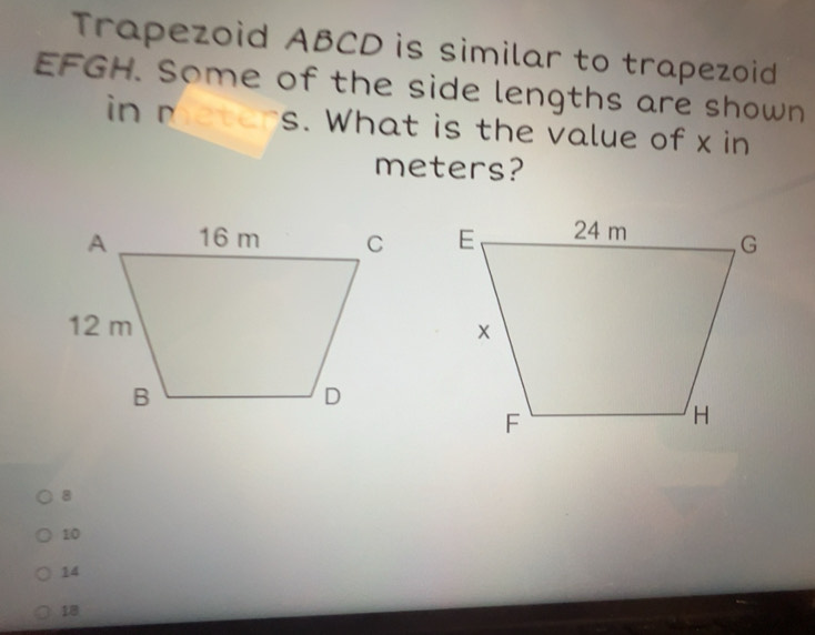 Solved: Trapezoid ABCD is similar to trapezoid EFGH. Some of the side ...