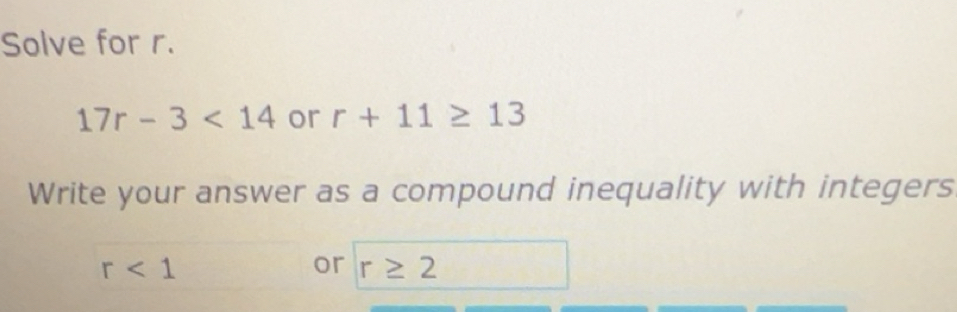 Solved: Solve for r. 17r-3