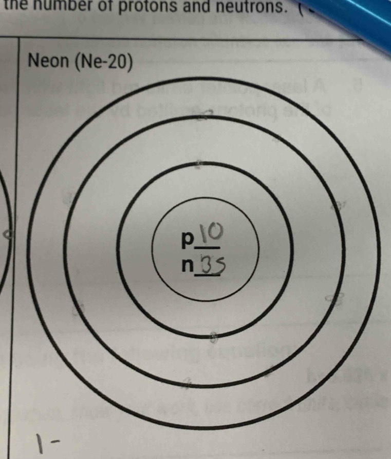 the number of protons and neutrons.  
Neon (Ne-20)