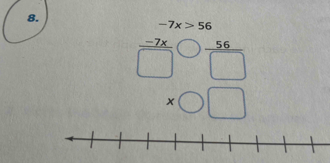 7x>56
 (-7x)/□  